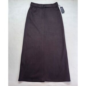 Kenneth Cole Women's Maxi Skirt Brown Suede Belted Slit Size 8 New With Tags New